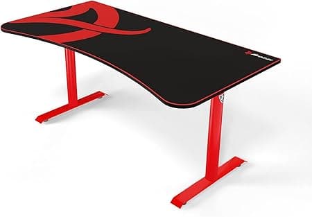 Arozzi Arena Ultrawide Curved Gaming and Office Desk with Full Surface Water Resistant Desk Mat Custom Monitor Mount Cable Management Cut Outs Under The Desk Cable Management Netting - Red