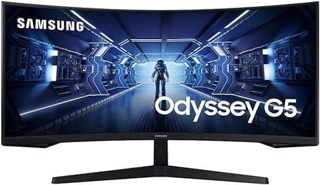 SAMSUNG 34” Odyssey G5 Ultra-Wide Gaming Monitor with 1000R Curved Screen, 165Hz, 1ms, FreeSync Premium, WQHD, LC34G55TWWNXZA, 2020, Black